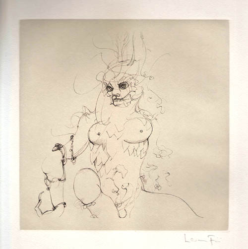 Leonor Fini - Les Etrangers - Le Kamala Sensible - 1976 color etching